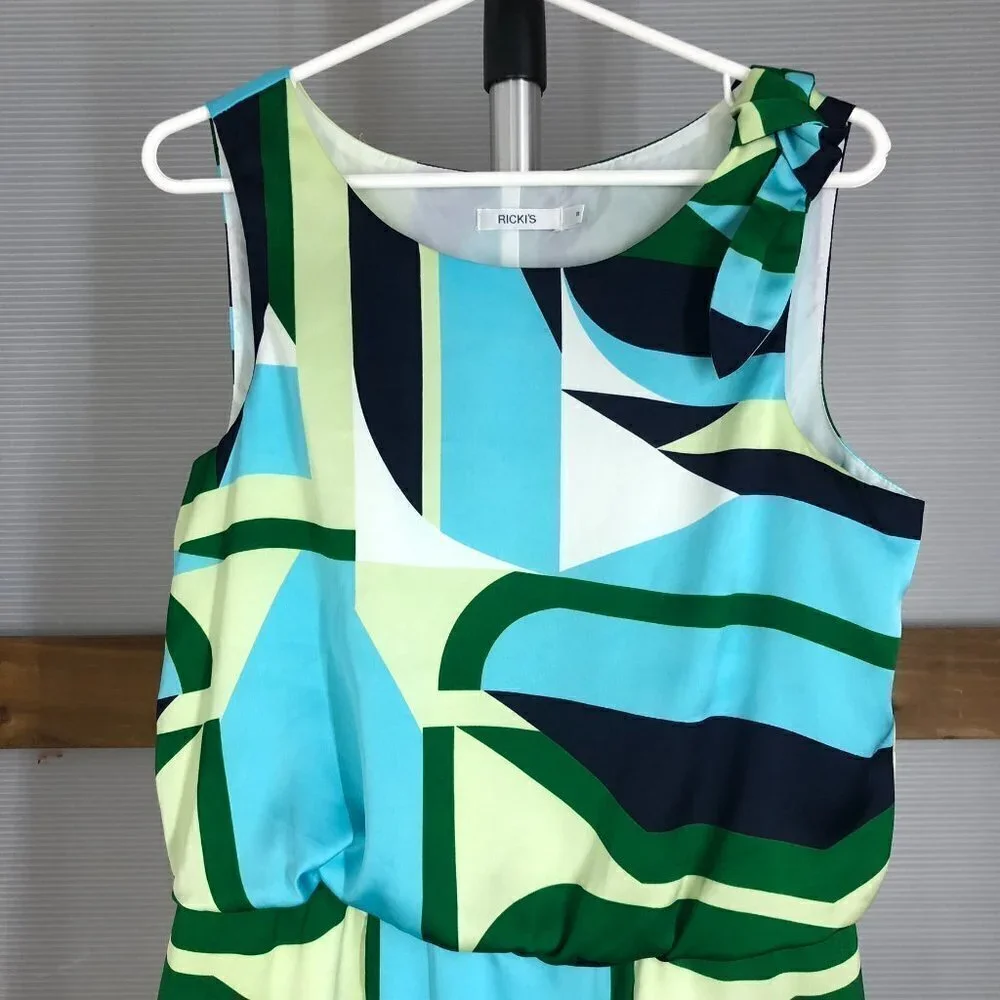Ricki's Blue Green Yellow Geometric‎ Dress Sz 8 - Picture 2 of 12